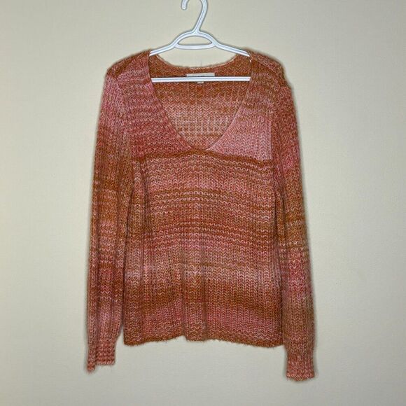 Loft Womens chunky Knit Sweater V Neck Multicolor pink orange size XL - Picture 1 of 8
